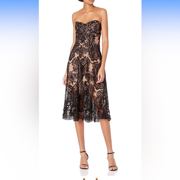 Dress the Population Black Sadie Sequin Lace Dress Strapless Lined XS NWT! - Picture 1 of 8